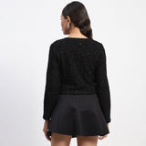 Women's Black Embellished Front Cutout Top