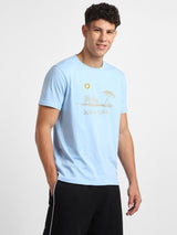 Men's Light Blue Half Sleeves Graphic Printed Cotton Tshirt