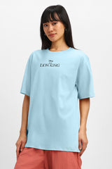 Women's Blue Casual Printed Oversized Half Sleeves Tshirt
