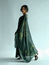 Women's Green Cotton Blend Saree