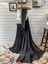 Women's Black Mul Cotton Saree