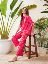 Women's Magenta Floral Shirt With Lounge Pants