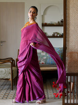 Women's Purple Cotton Blend Saree