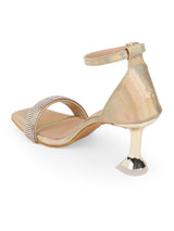 Women's Gold Dazzling Sculpted Ankle Strap Heel Sandals