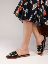 Women's Black Studded Slide Sandals