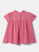 Girls Pink Cotton Shirred Solid Top