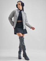 Women's Grey Casual Solid Full Sleeves Jacket
