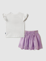 Girls Oraganza Lavender Bow Skirt with White Top Set
