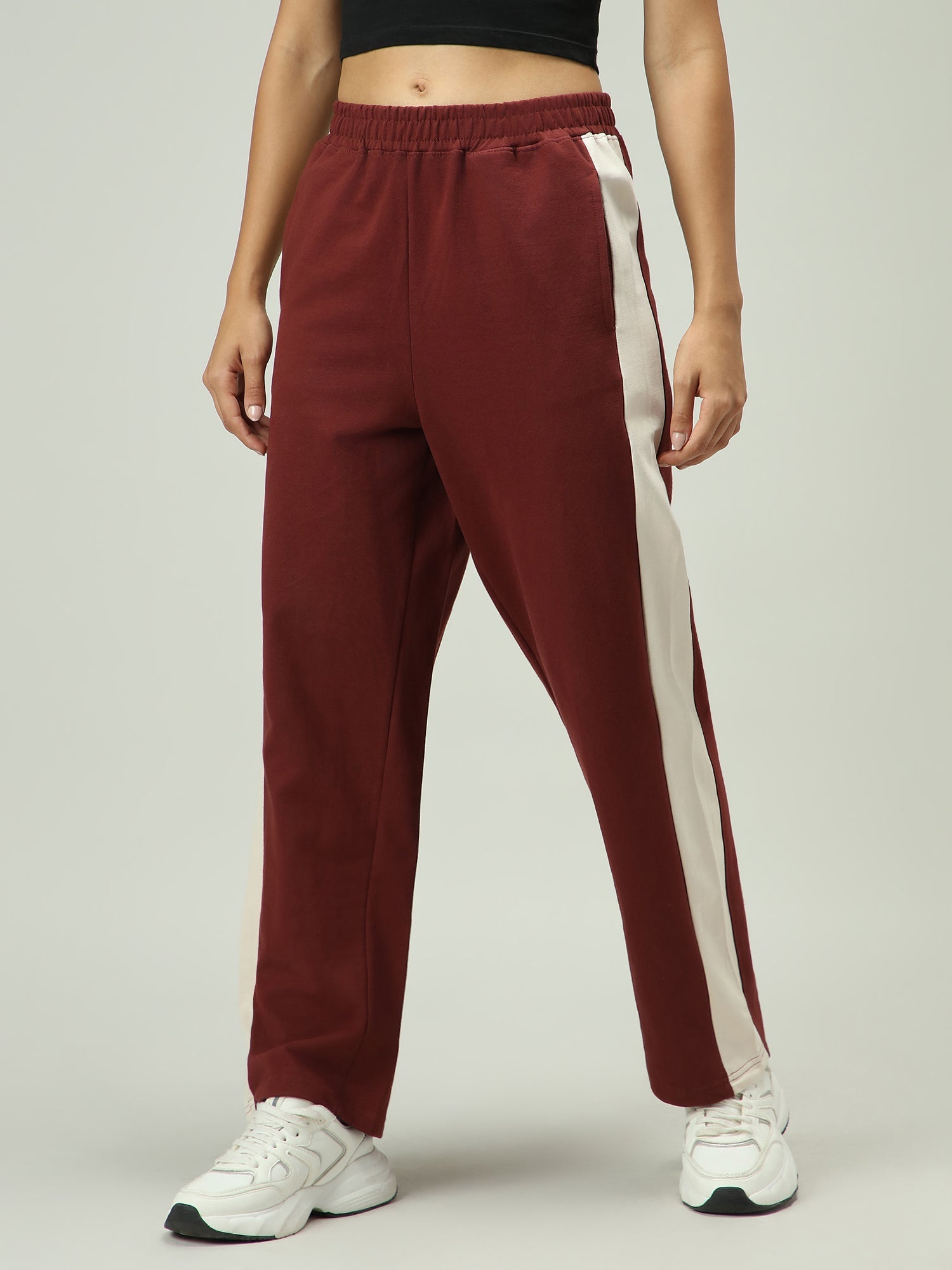 Women's Brown Casual Wide Leg Solid Trackpant