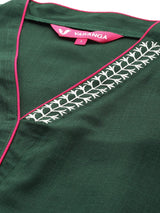 Women's Green Embroidered Long & Flared Sleeves Kurta With Tonal Bottom