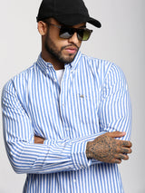Men's Blue Casual Striped Slim Fit Full Sleeves Shirt
