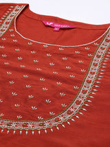 Women's Maroon Yoke Design Kurta With Trousers & With Dupatta