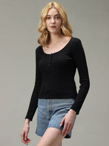 Women's Black Casual Slim Fit Solid Top