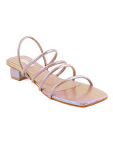 Women's Rose Gold  Multi-Strap Square-Toe Block Heel Sandals