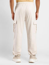 Men's Beige Cotton Tapered Knit Solid Jogger
