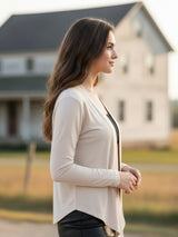 Women's Beige Open Front Lightweight Long Sleeve Casual Cardigan Shrug