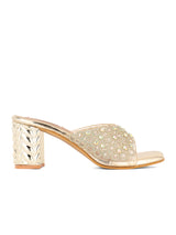 Women's Gold Glamorous Elegant Embellished Block Sandals