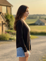 Women's Black Stylish Open Front Long Sleeve Shrug Casual Shrug