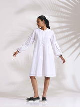 Women's White Cotton Schiffli Short Dress