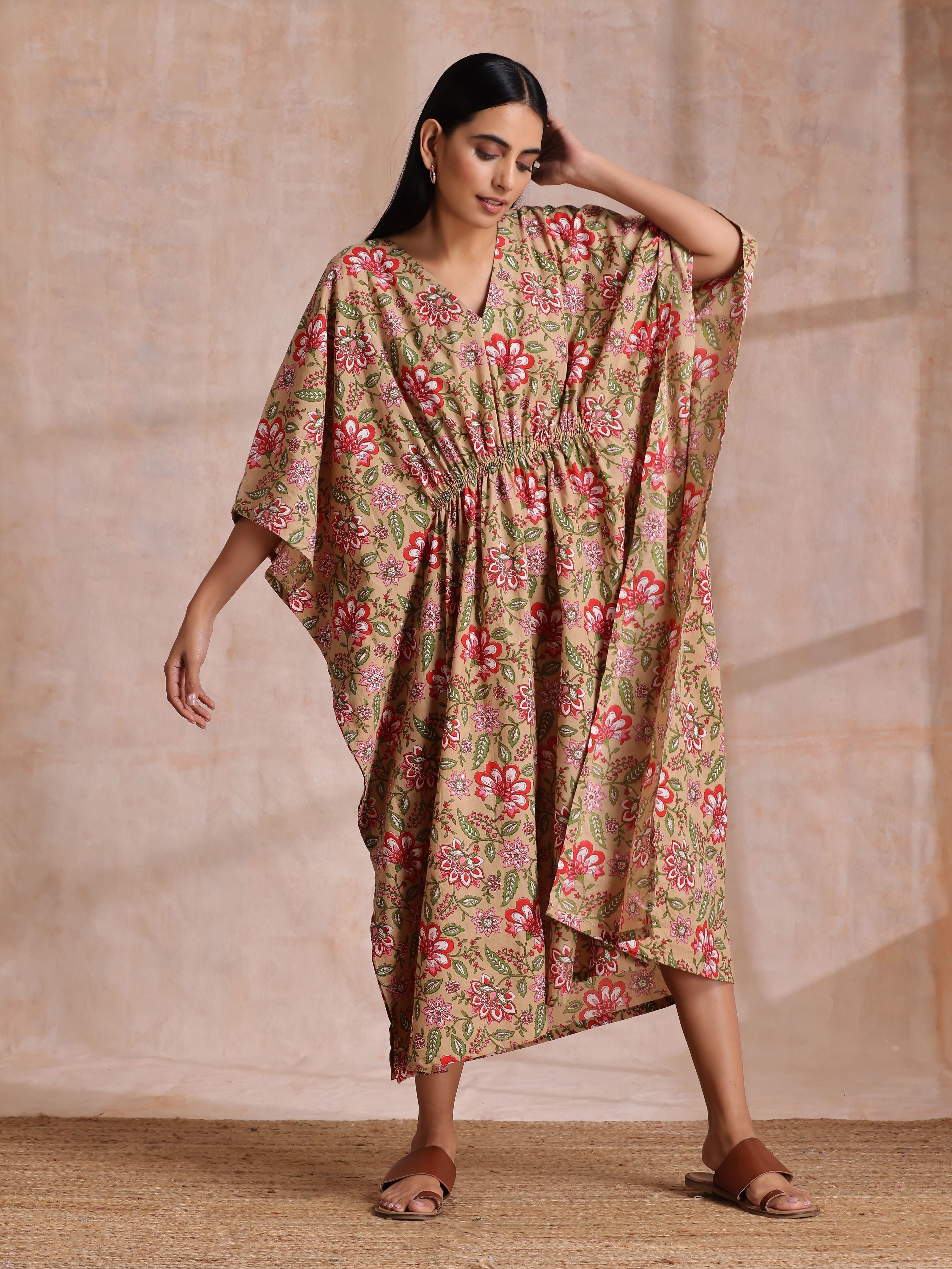 Women's Beige Casual Printed Dress