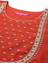 Women's Maroon Yoke Design Kurta With Trousers & With Dupatta