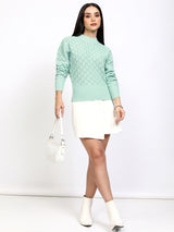 Women's Blue Casual Self-Design Full Sleeves Sweater