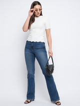 Women's White Casual Regular Fit Solid Half Sleeves Top