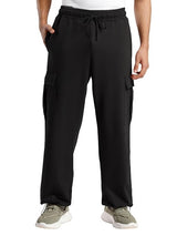 Men's Black Cotton Straight Knit Solid Cargo
