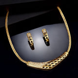 Women's Gold Plated Boomerang Designer Necklace Set with White Crystals