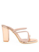 Women's Rose Gold Embellished Strap Block Heel Sandals