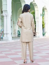 Women's Beige Embroidered Co-ord Set in Viscose Rayon