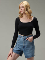 Women's Black Casual Slim Fit Solid Top