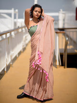 Women's Beige Mul Cotton Saree