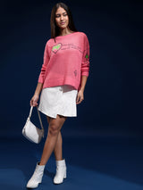 Women's Pink Casual Striped Full Sleeves Sweater