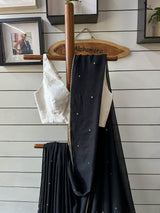 Women's Black Mul Cotton Saree