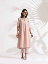 Women's Pink Slub Kurta Set