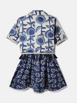 Girls Navy Cotton Festive Printed Dress with Jacket
