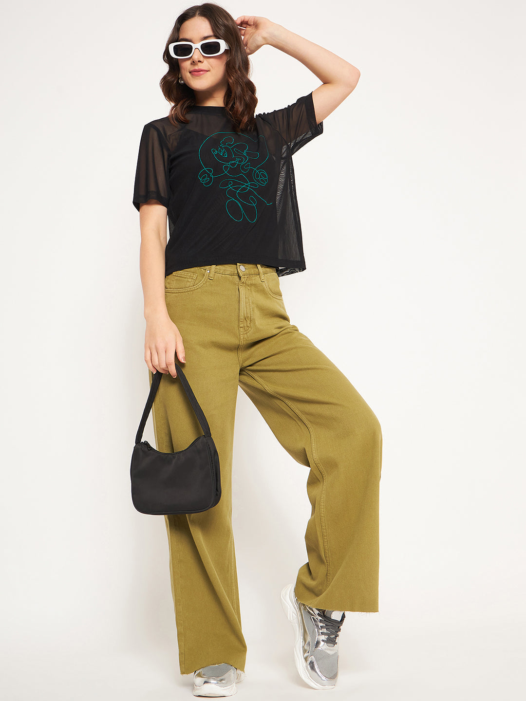 Women's Black Casual Half Sleeves Disney Print Top