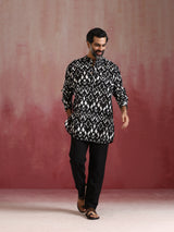 Men's Black Ikat Short Kurta and Trouser Set