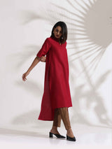 Women's Red Slub Highslit Kurta Set