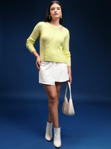 Women's Yellow Casual Self-Design Full Sleeves Sweater