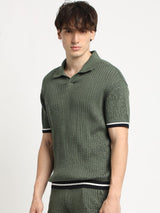 Men's Green Knitted Regular Fit Polo Tshirt
