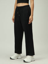 Women's Black Casual Wide Leg Solid Trackpant