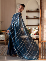 Women's Blue Cotton Blend Saree