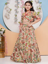 Girls Printed Mirror Work Ready to Wear Lehenga and Blouse with Dupatta