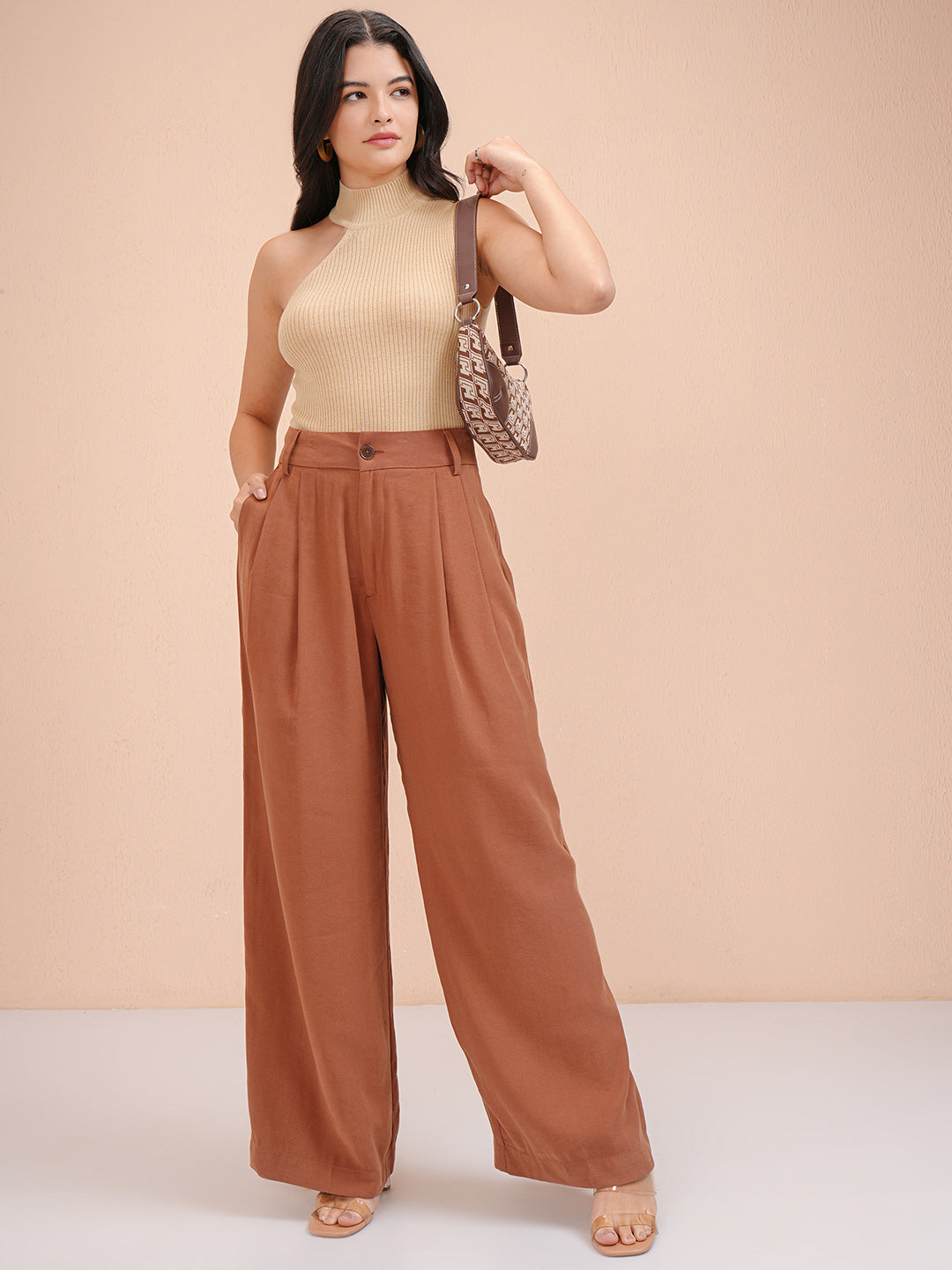 Women's Beige Casual Self-Design Sleeveless Sweater