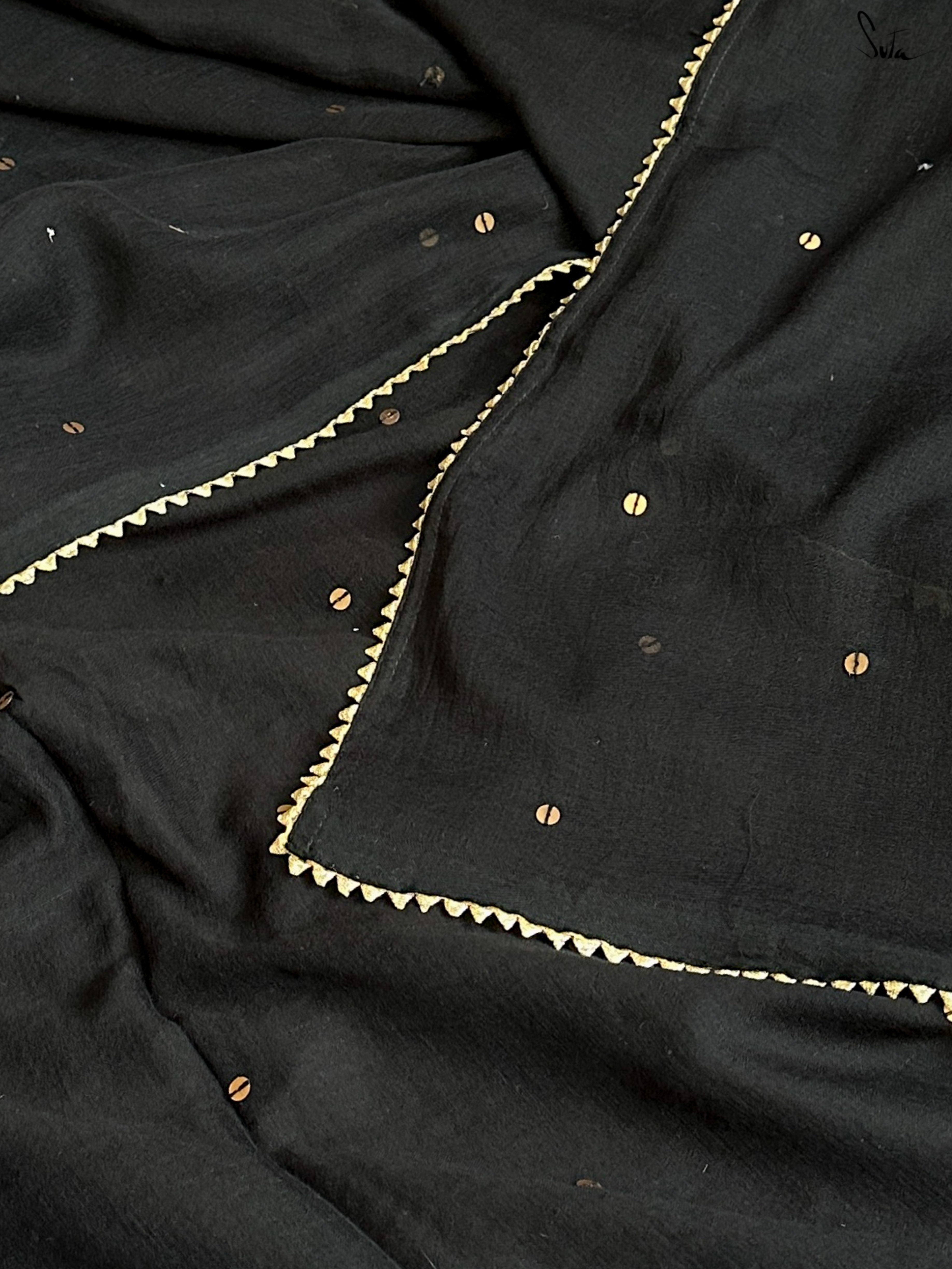 Women's Black Mul Cotton Saree