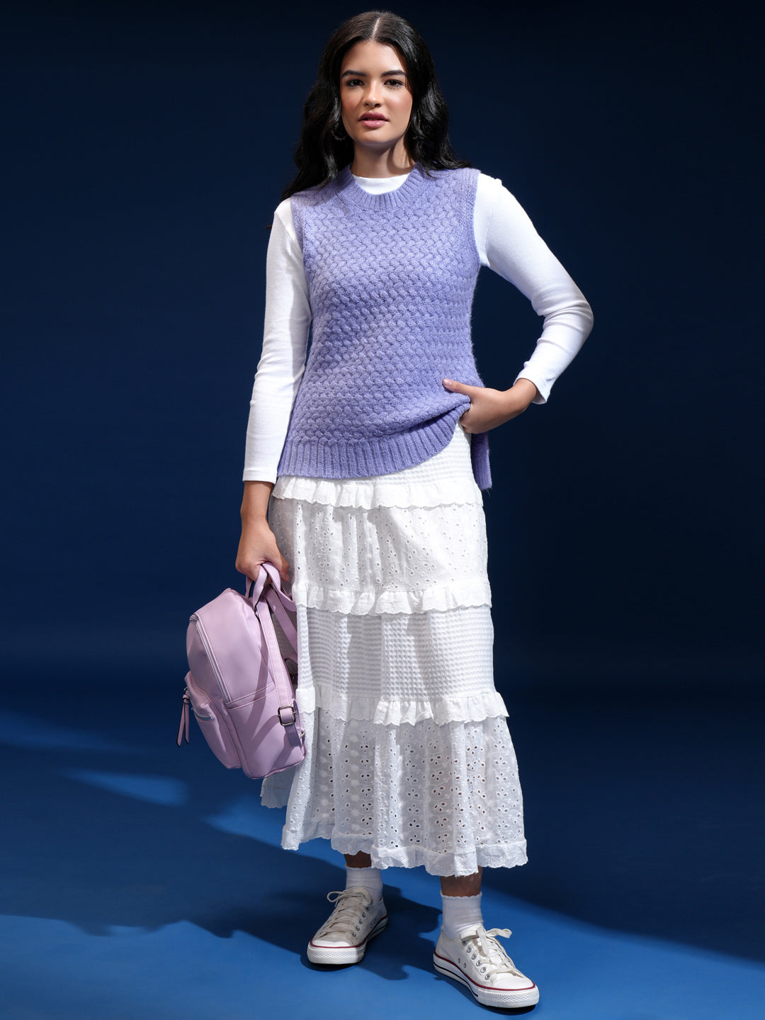 Women's Purple Casual Striped Sleeveless Sweater