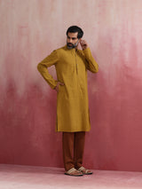 Men's Yellow Festive Solid Regular Fit Full Sleeves Kurta