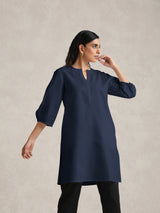 Women's Blue Cotton Blend Short Kurta